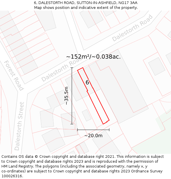 6, DALESTORTH ROAD, SUTTON-IN-ASHFIELD, NG17 3AA: Plot and title map