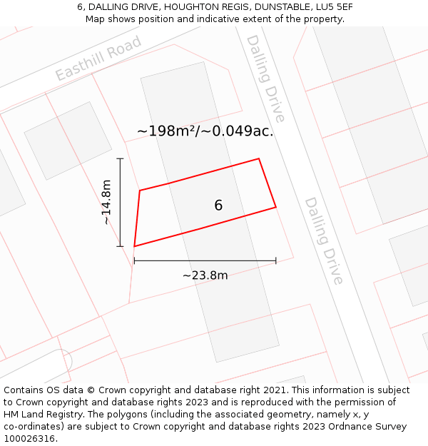 6, DALLING DRIVE, HOUGHTON REGIS, DUNSTABLE, LU5 5EF: Plot and title map
