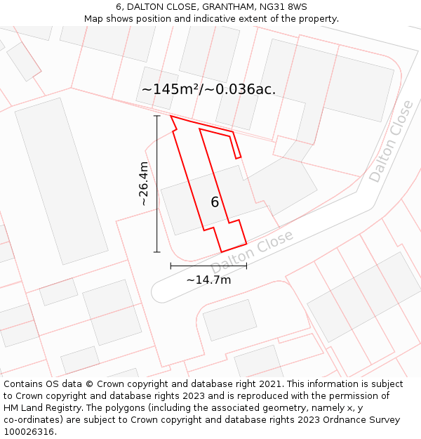 6, DALTON CLOSE, GRANTHAM, NG31 8WS: Plot and title map