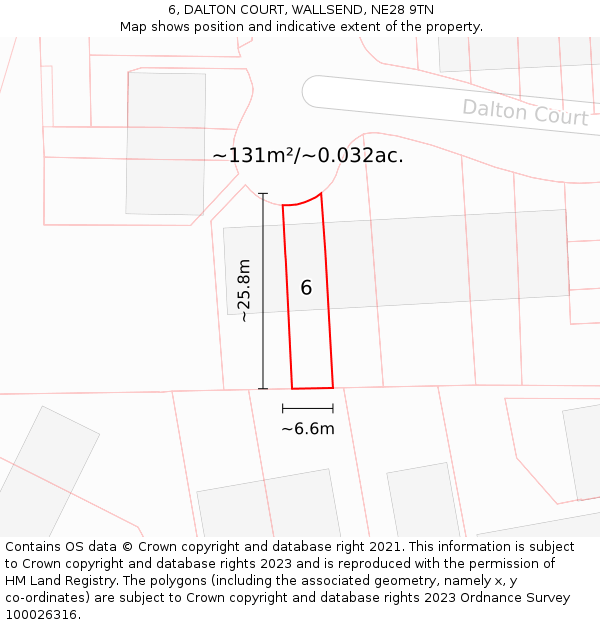 6, DALTON COURT, WALLSEND, NE28 9TN: Plot and title map