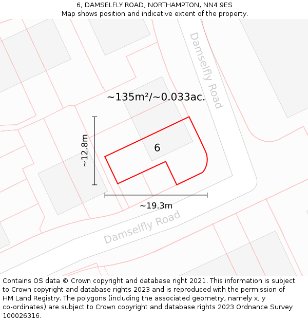 6, DAMSELFLY ROAD, NORTHAMPTON, NN4 9ES: Plot and title map