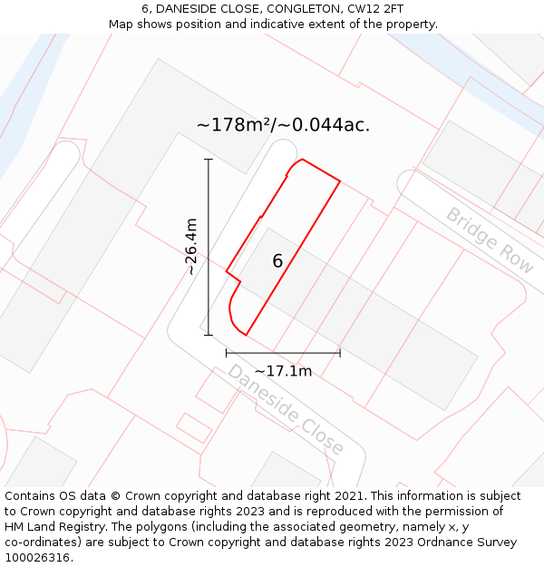 6, DANESIDE CLOSE, CONGLETON, CW12 2FT: Plot and title map