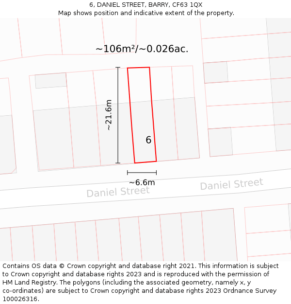 6, DANIEL STREET, BARRY, CF63 1QX: Plot and title map