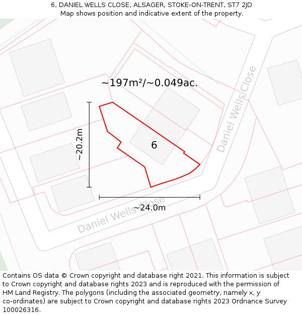 6, DANIEL WELLS CLOSE, ALSAGER, STOKE-ON-TRENT, ST7 2JD: Plot and title map