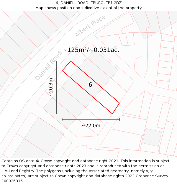 6, DANIELL ROAD, TRURO, TR1 2BZ: Plot and title map