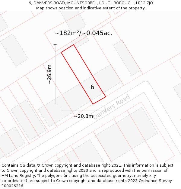 6, DANVERS ROAD, MOUNTSORREL, LOUGHBOROUGH, LE12 7JQ: Plot and title map