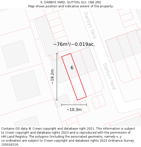 6, DARBYS YARD, SUTTON, ELY, CB6 2RS: Plot and title map