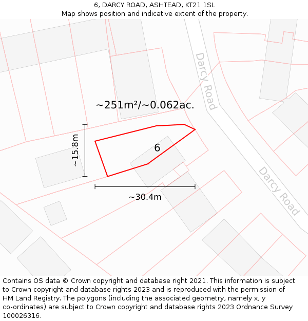 6, DARCY ROAD, ASHTEAD, KT21 1SL: Plot and title map
