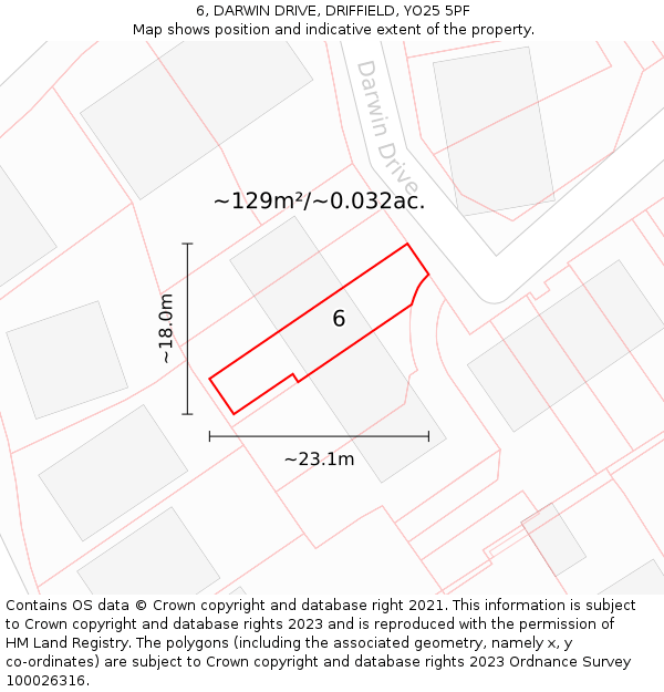 6, DARWIN DRIVE, DRIFFIELD, YO25 5PF: Plot and title map
