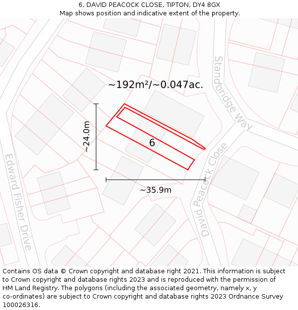 6, DAVID PEACOCK CLOSE, TIPTON, DY4 8GX: Plot and title map
