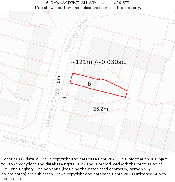 6, DAWNAY DRIVE, ANLABY, HULL, HU10 6TD: Plot and title map
