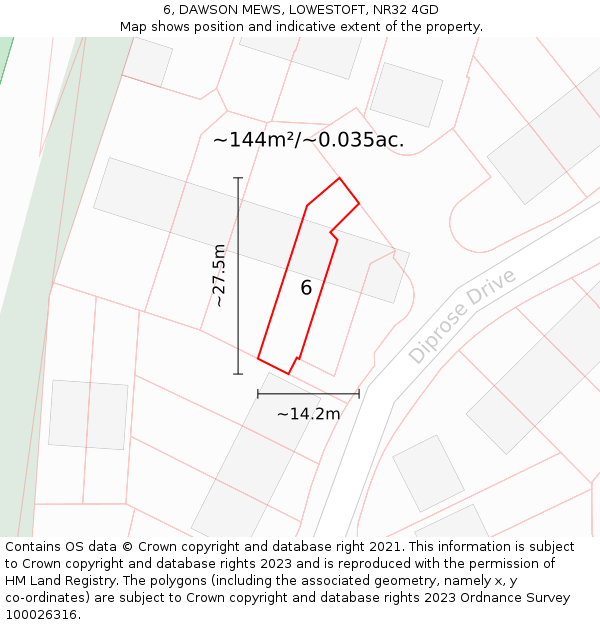 6, DAWSON MEWS, LOWESTOFT, NR32 4GD: Plot and title map
