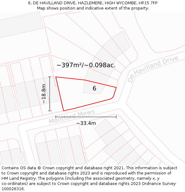 6, DE HAVILLAND DRIVE, HAZLEMERE, HIGH WYCOMBE, HP15 7FP: Plot and title map