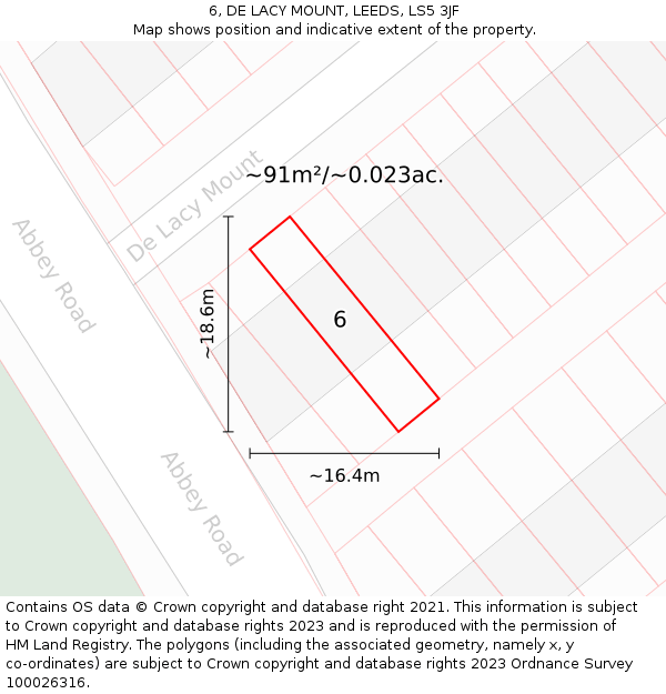 6, DE LACY MOUNT, LEEDS, LS5 3JF: Plot and title map