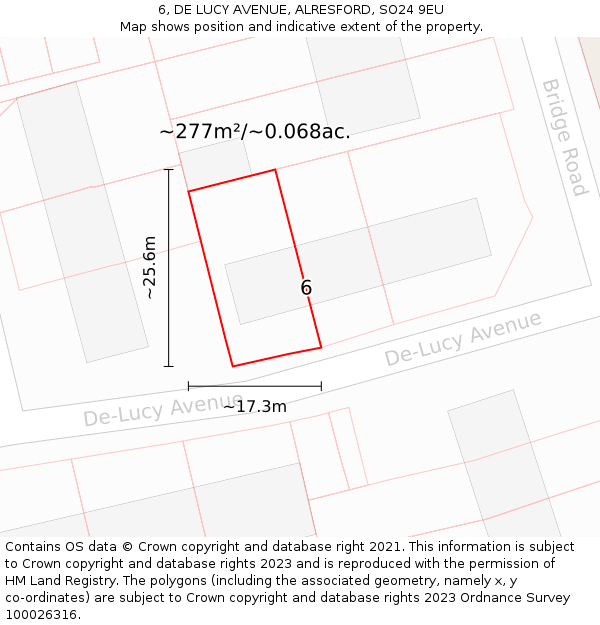 6, DE LUCY AVENUE, ALRESFORD, SO24 9EU: Plot and title map