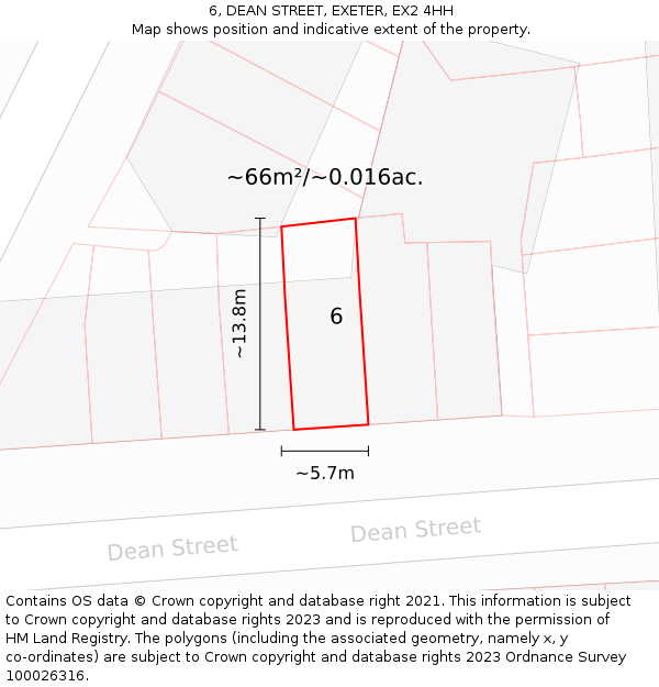 6, DEAN STREET, EXETER, EX2 4HH: Plot and title map