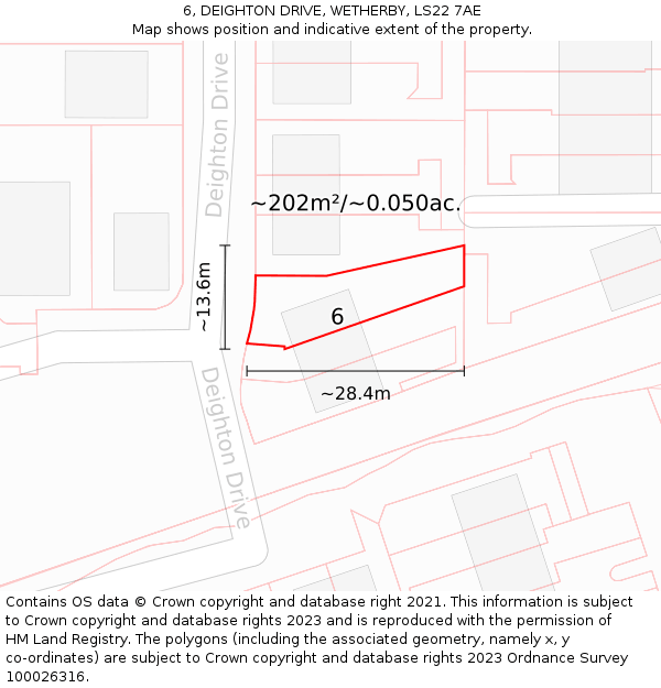 6, DEIGHTON DRIVE, WETHERBY, LS22 7AE: Plot and title map