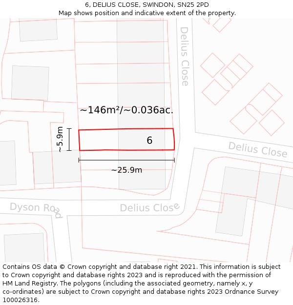 6, DELIUS CLOSE, SWINDON, SN25 2PD: Plot and title map