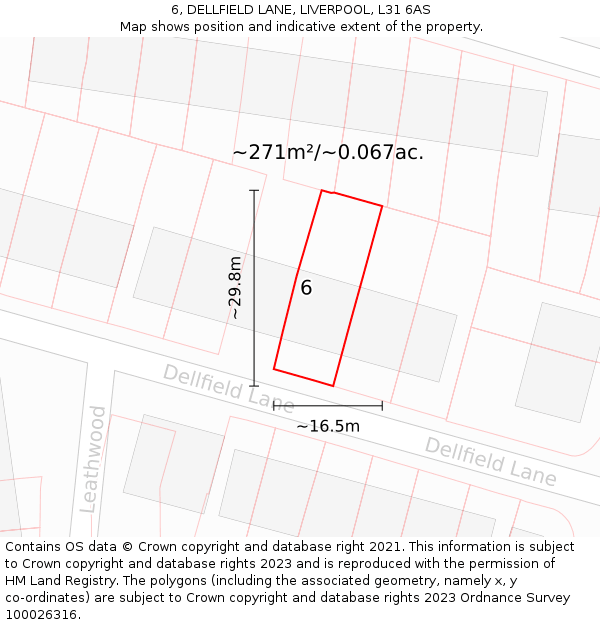 6, DELLFIELD LANE, LIVERPOOL, L31 6AS: Plot and title map
