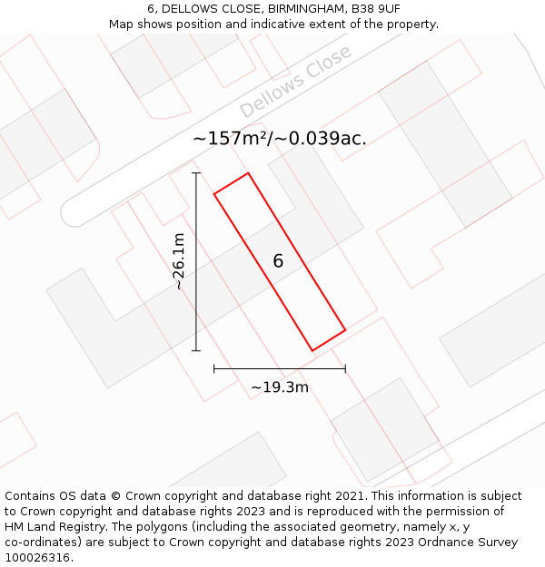 6, DELLOWS CLOSE, BIRMINGHAM, B38 9UF: Plot and title map