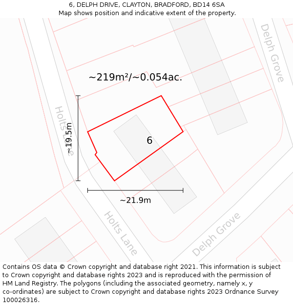 6, DELPH DRIVE, CLAYTON, BRADFORD, BD14 6SA: Plot and title map