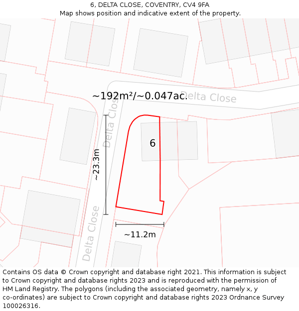 6, DELTA CLOSE, COVENTRY, CV4 9FA: Plot and title map