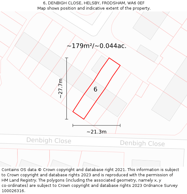 6, DENBIGH CLOSE, HELSBY, FRODSHAM, WA6 0EF: Plot and title map