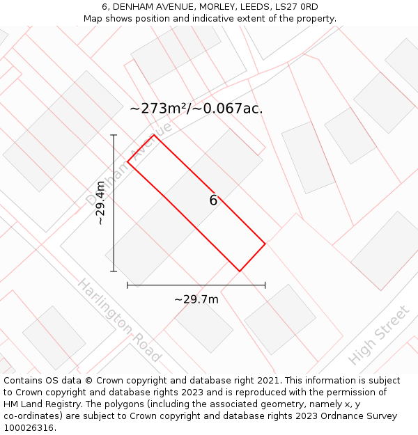 6, DENHAM AVENUE, MORLEY, LEEDS, LS27 0RD: Plot and title map