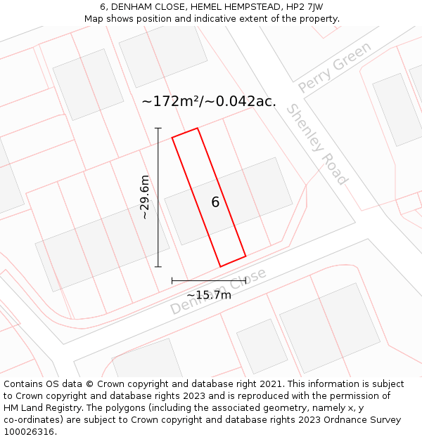 6, DENHAM CLOSE, HEMEL HEMPSTEAD, HP2 7JW: Plot and title map