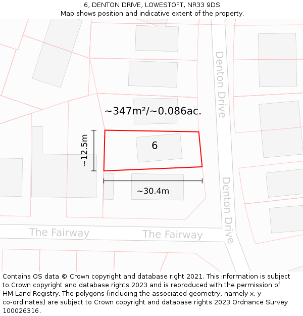 6, DENTON DRIVE, LOWESTOFT, NR33 9DS: Plot and title map