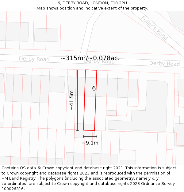 6, DERBY ROAD, LONDON, E18 2PU: Plot and title map