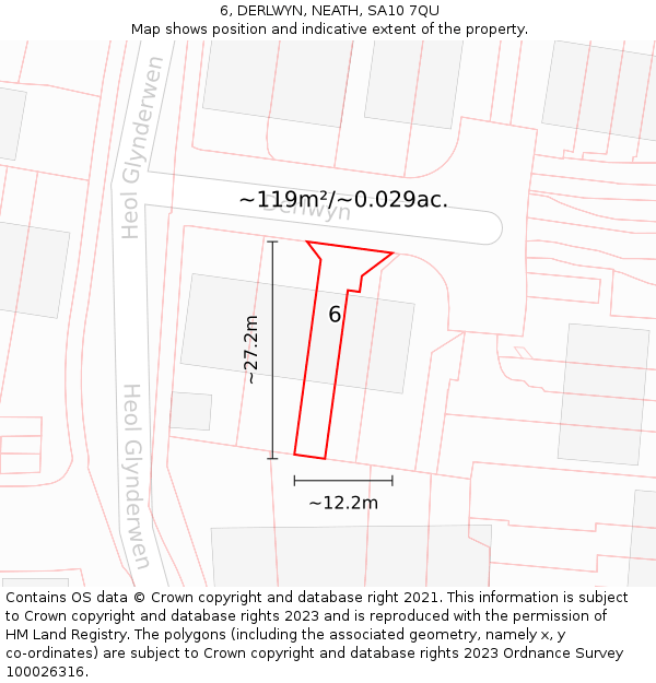 6, DERLWYN, NEATH, SA10 7QU: Plot and title map