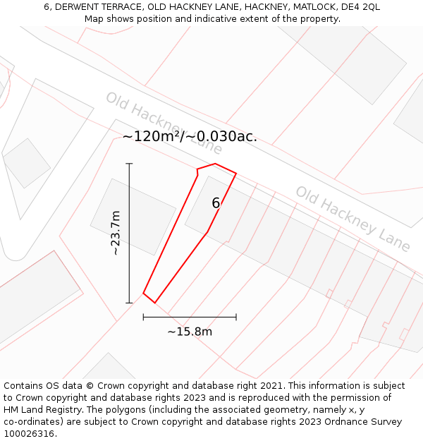 6, DERWENT TERRACE, OLD HACKNEY LANE, HACKNEY, MATLOCK, DE4 2QL: Plot and title map