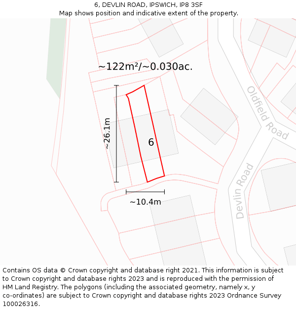 6, DEVLIN ROAD, IPSWICH, IP8 3SF: Plot and title map