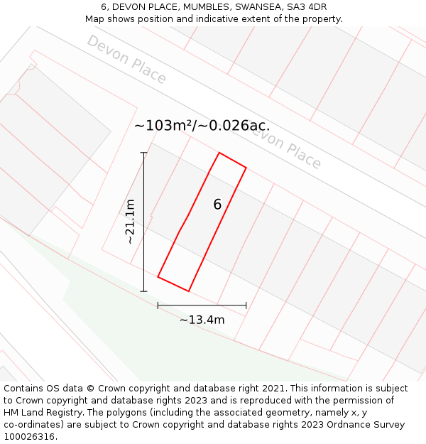 6, DEVON PLACE, MUMBLES, SWANSEA, SA3 4DR: Plot and title map