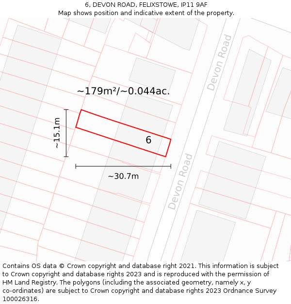 6, DEVON ROAD, FELIXSTOWE, IP11 9AF: Plot and title map