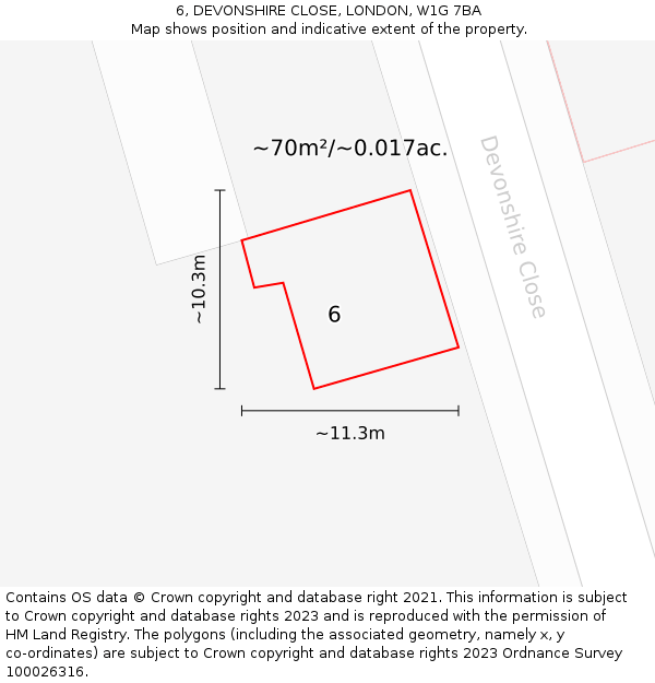 6, DEVONSHIRE CLOSE, LONDON, W1G 7BA: Plot and title map