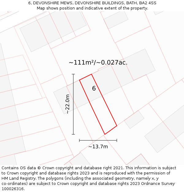 6, DEVONSHIRE MEWS, DEVONSHIRE BUILDINGS, BATH, BA2 4SS: Plot and title map