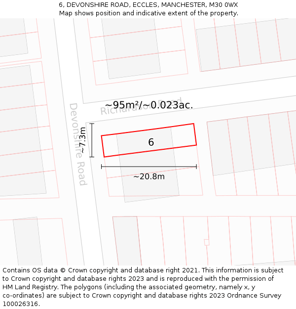 6, DEVONSHIRE ROAD, ECCLES, MANCHESTER, M30 0WX: Plot and title map
