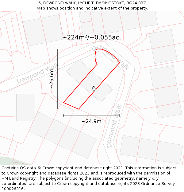 6, DEWPOND WALK, LYCHPIT, BASINGSTOKE, RG24 8RZ: Plot and title map