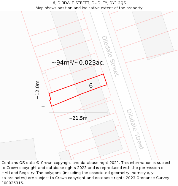6, DIBDALE STREET, DUDLEY, DY1 2QS: Plot and title map