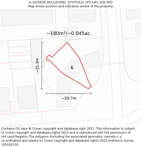 6, DICKENS BOULEVARD, STOTFOLD, HITCHIN, SG5 4FD: Plot and title map