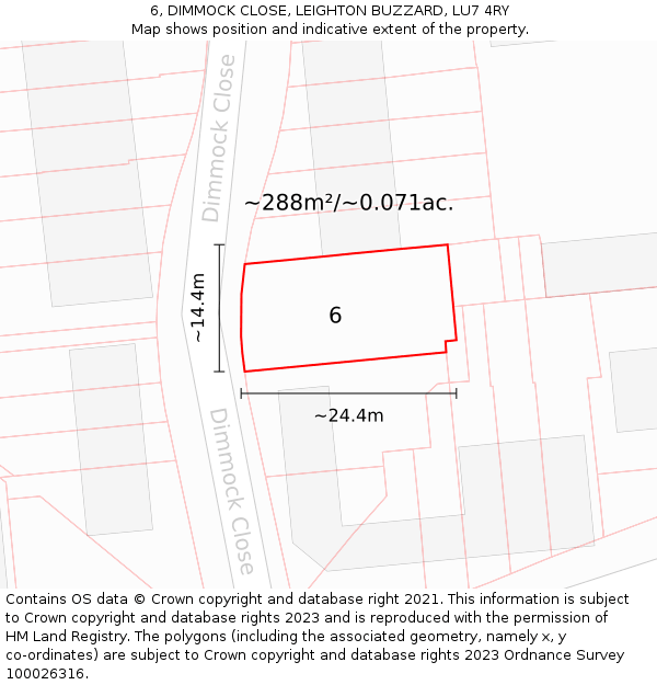 6, DIMMOCK CLOSE, LEIGHTON BUZZARD, LU7 4RY: Plot and title map