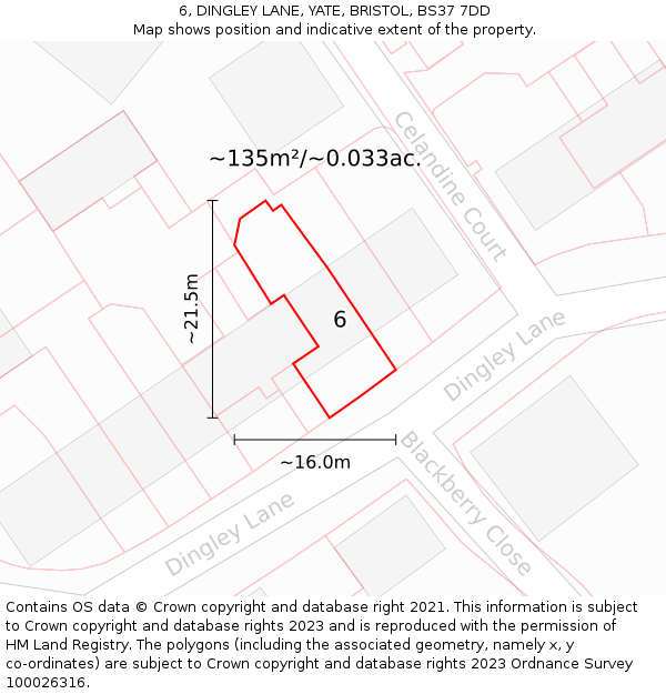 6, DINGLEY LANE, YATE, BRISTOL, BS37 7DD: Plot and title map