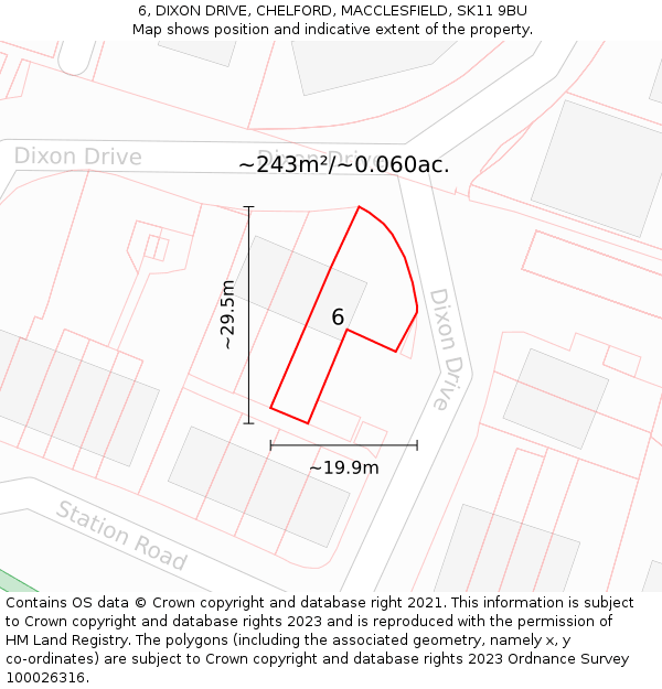 6, DIXON DRIVE, CHELFORD, MACCLESFIELD, SK11 9BU: Plot and title map