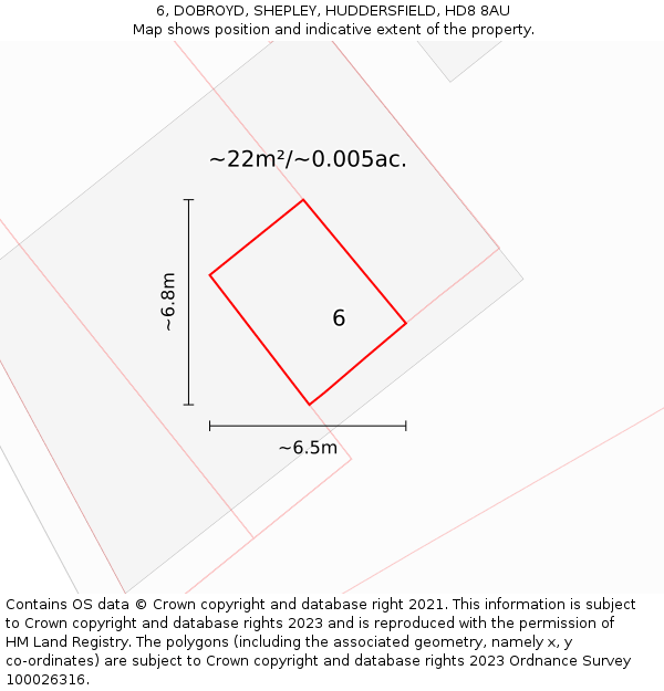 6, DOBROYD, SHEPLEY, HUDDERSFIELD, HD8 8AU: Plot and title map
