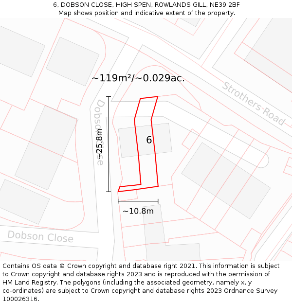6, DOBSON CLOSE, HIGH SPEN, ROWLANDS GILL, NE39 2BF: Plot and title map