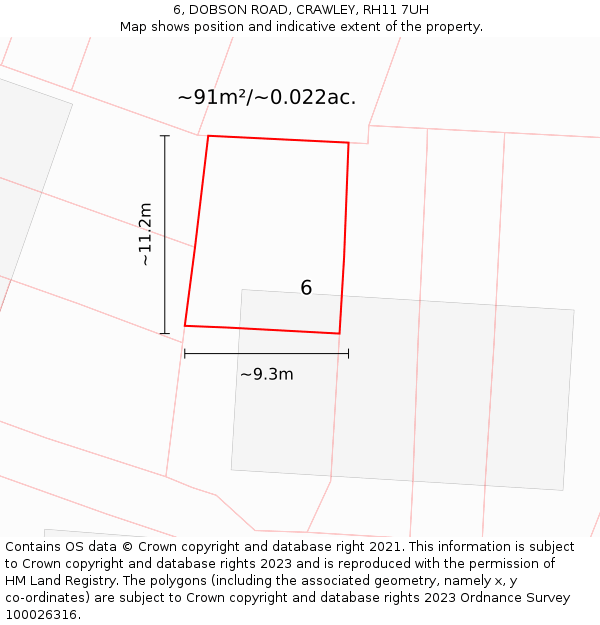 6, DOBSON ROAD, CRAWLEY, RH11 7UH: Plot and title map