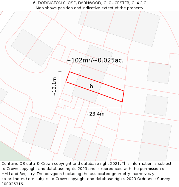 6, DODINGTON CLOSE, BARNWOOD, GLOUCESTER, GL4 3JG: Plot and title map