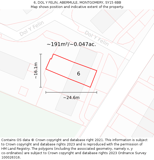 6, DOL Y FELIN, ABERMULE, MONTGOMERY, SY15 6BB: Plot and title map